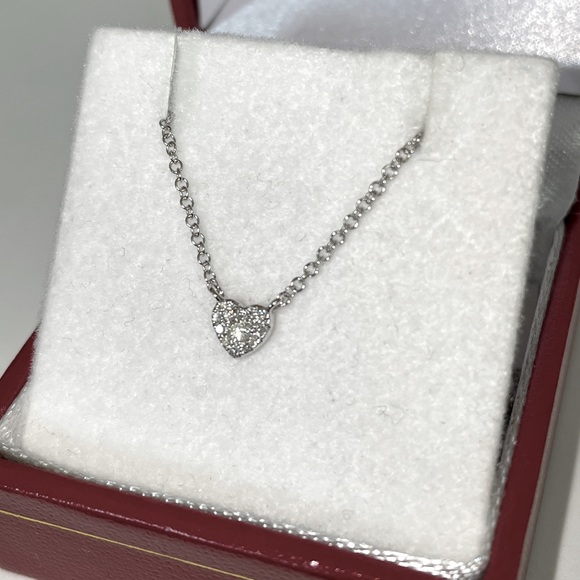 Solid 14K White Gold Tiny Natural Diamond Heart XS Pendant Necklace Minimalist - Picture 10 of 17